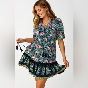 Floral Boho Dress with Tassels